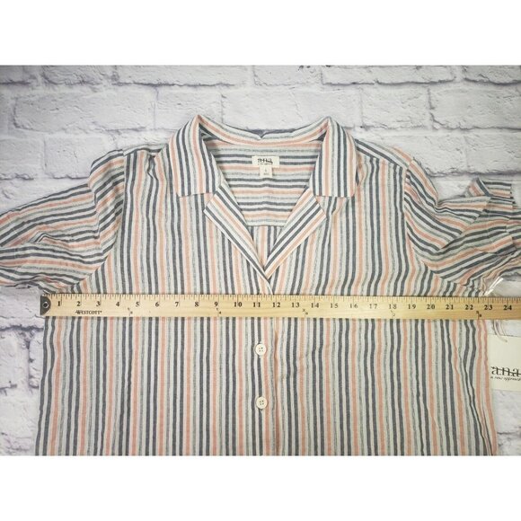NEW A.N.A Women's Size Large Multi-Color Stripe Button Front Short-Sleeve Blouse - Picture 6 of 6